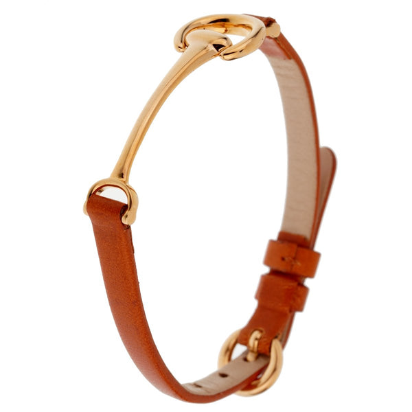 Ladies Rose Gold Brown Leather Horsebit Bracelet 0002523