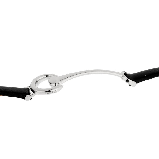 Ladies White Gold Black Leather Horsebit Bracelet 0002522