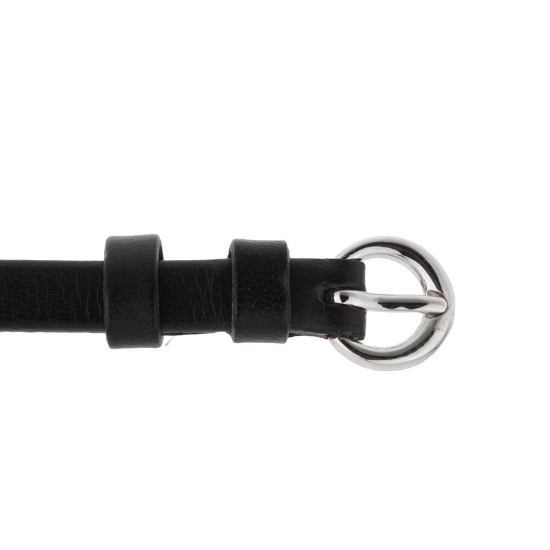 Ladies White Gold Black Leather Horsebit Bracelet 0002522