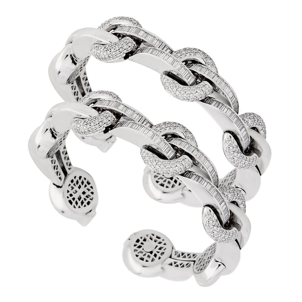 Ladies White Gold Diamond Cuff Bangle Set 0002541