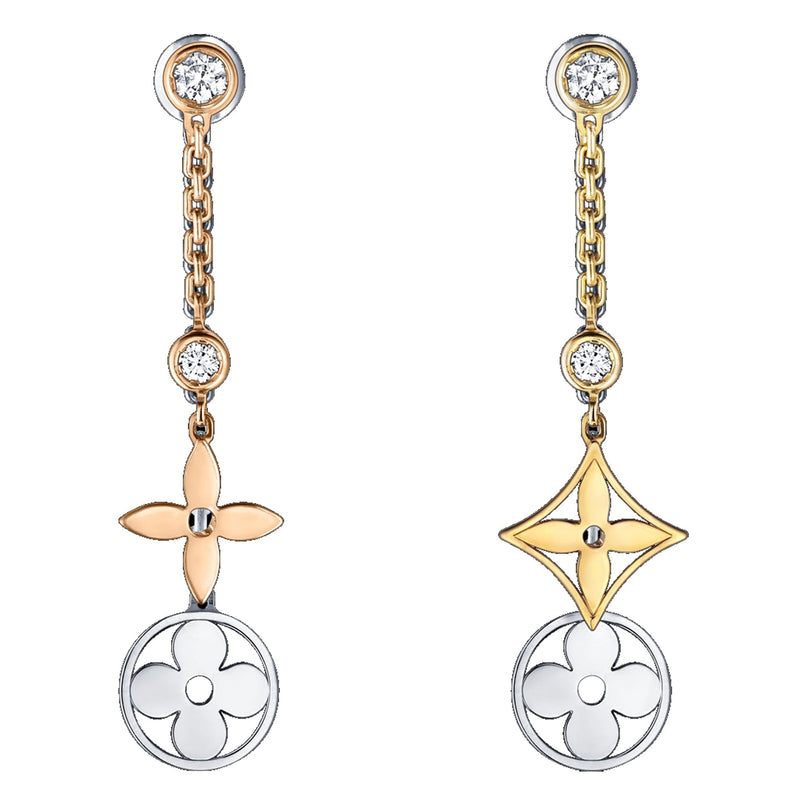 Louis Vuitton Idylle Blossom Long Earrings, 3 Golds And Diamonds