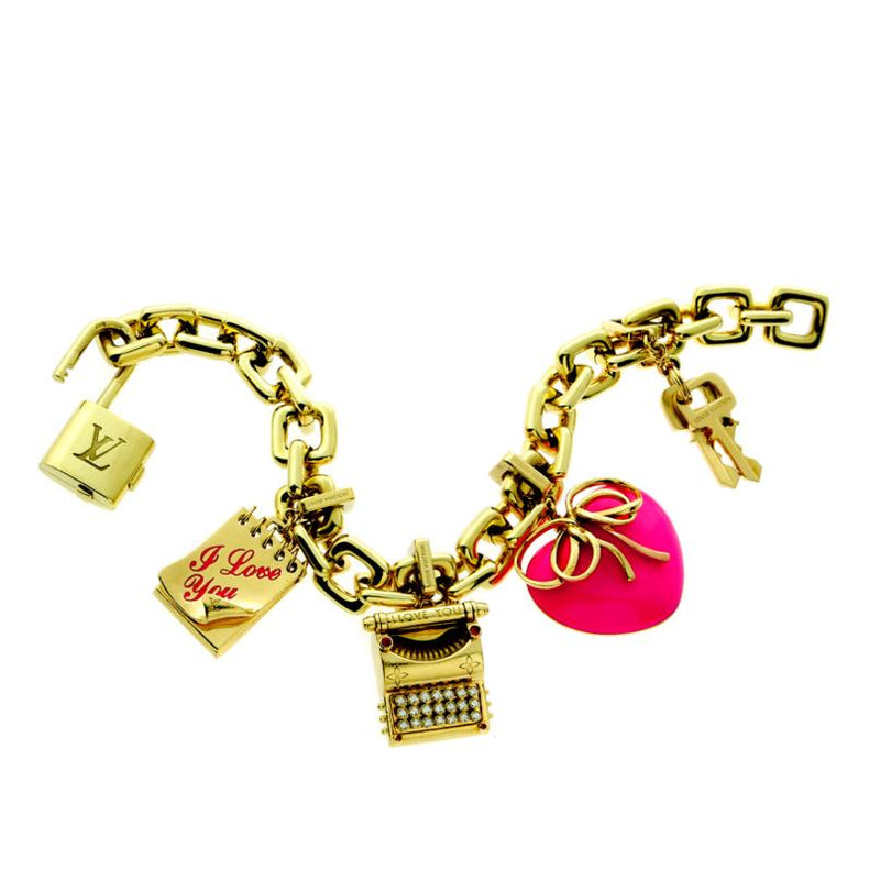 Louis Vuitton Diamond Gold Charm Padlock Bracelet at 1stDibs