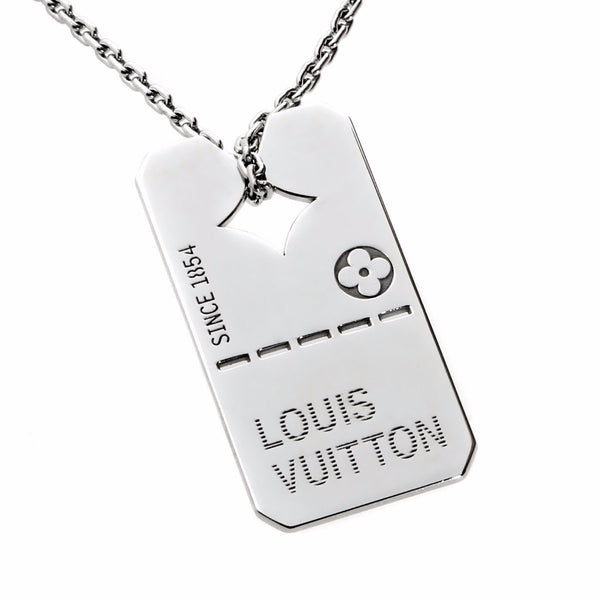 Louis Vuitton Dog Tag White Gold Necklace 0000186