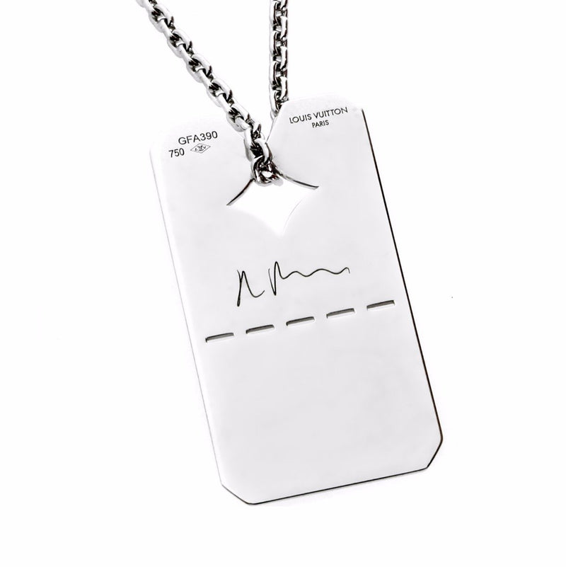Louis Vuitton Dog Tag White Gold Necklace 0000186