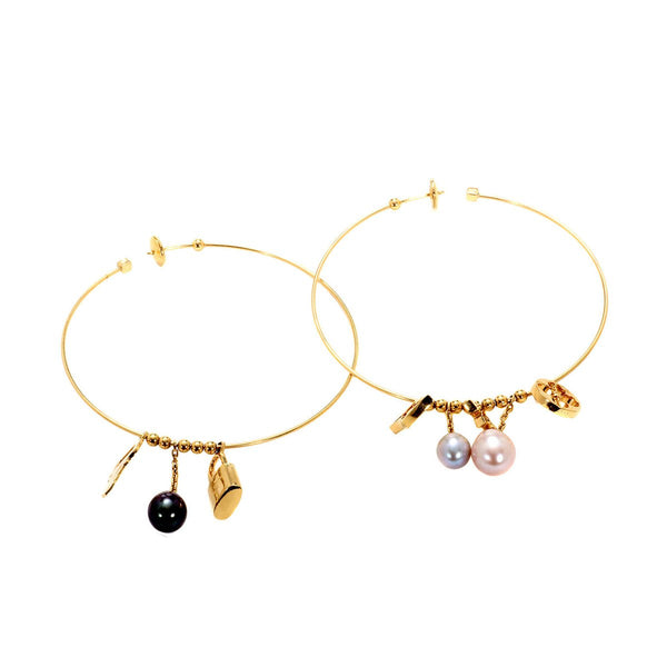 Louis Vuitton Monogram Hoop Pearl Gold Earrings Q96025