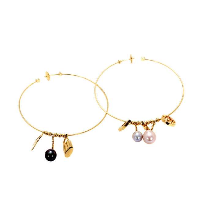 Louis Vuitton Charm and Pearl Yellow Gold Hoop Earrings