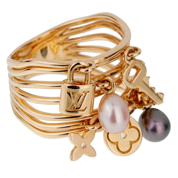 Louis Vuitton Monogram Pearl Cocktail Yellow Gold Ring 0001993