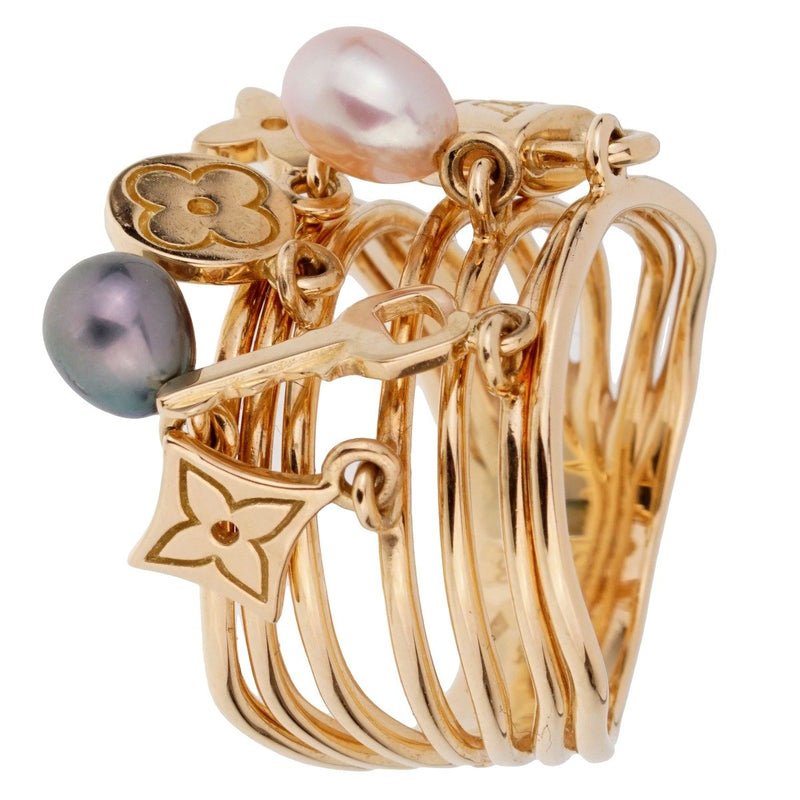 Louis Vuitton Monogram Pearl Cocktail Yellow Gold Ring 0001993