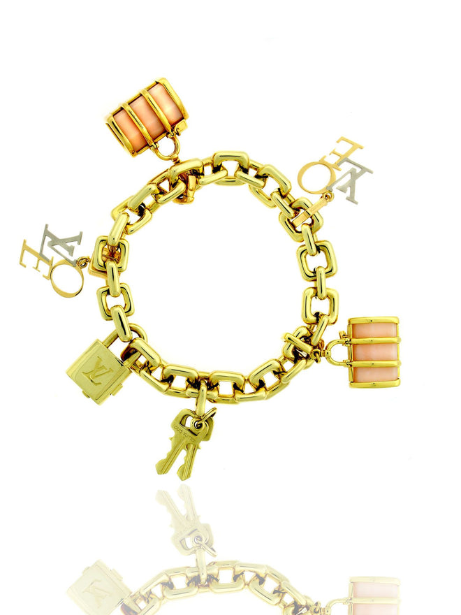 Louis Vuitton Padlock and Keys Love and Keepall Charm Bracelet 18k Yellow Gold N04204 384328000000