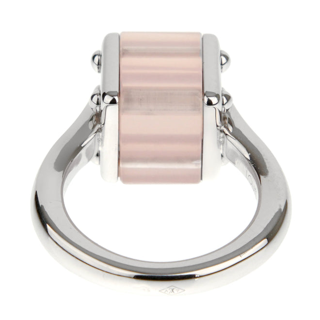 Louis Vuitton Pink Quartz Trunk White Gold Cocktail Ring 0003246