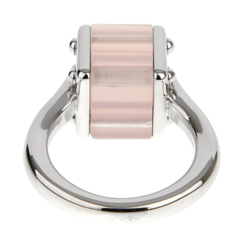 Louis Vuitton Pink Quartz Trunk White Gold Cocktail Ring Sz 5