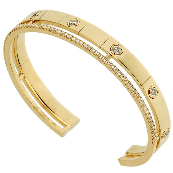 Marli Diamond Yellow Gold Slip On Cuff Bangle Bracelet 0001841
