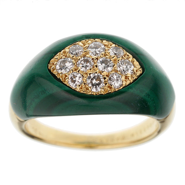 Mauboussin Vintage Malachite Diamond Yellow Gold Ring a1