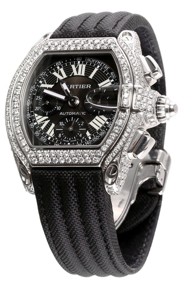 Mens Cartier Roadster Chronograph Stainless Steel Diamond Watch 2.34234E+27