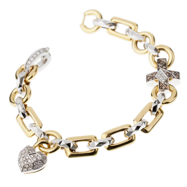 Mikimoto Diamond Faceted White Yellow Gold Charm Bracelet 0003098