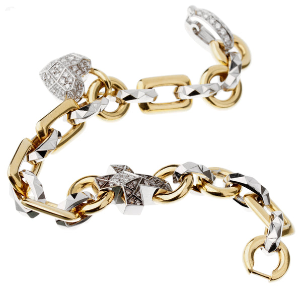 Mikimoto Diamond Faceted White Yellow Gold Charm Bracelet 0003098