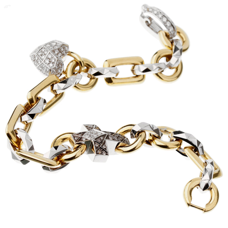 Mikimoto Diamond Faceted White Yellow Gold Charm Bracelet 0003098