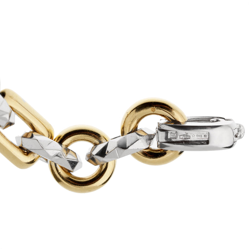 Mikimoto Diamond Faceted White Yellow Gold Charm Bracelet 0003098