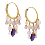 Mimi Milano Amethyst Pearl 18k Yellow Gold Hoop Earrings 0001018