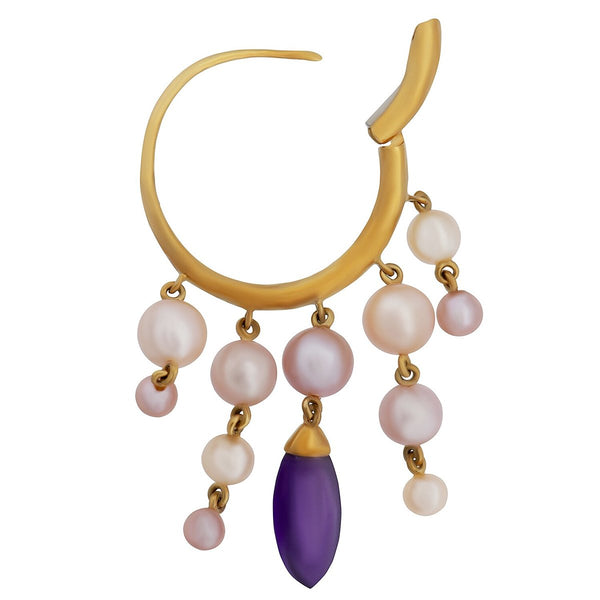 Mimi Milano Amethyst Pearl 18k Yellow Gold Hoop Earrings 0001018