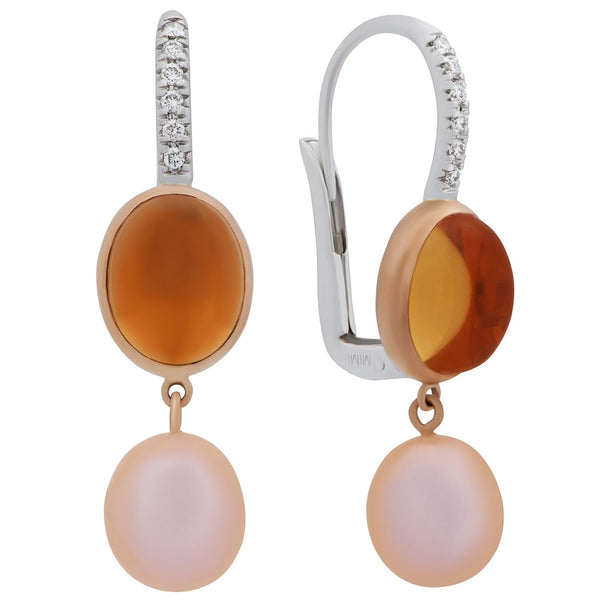 Mimi Milano Citrine Pearl Diamond 18k Gold Earrings 0001023