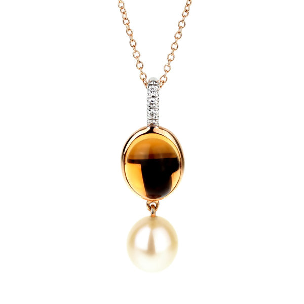 Mimi Milano Citrine Pearl Diamond Necklace 0001010