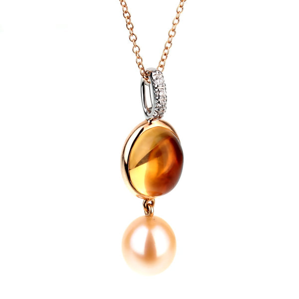 Mimi Milano Citrine Pearl Diamond Necklace 0001010