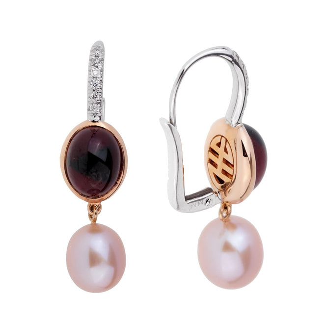Mimi Milano Garnet Pearl Diamond 18k Rose Gold Earrings 0001020