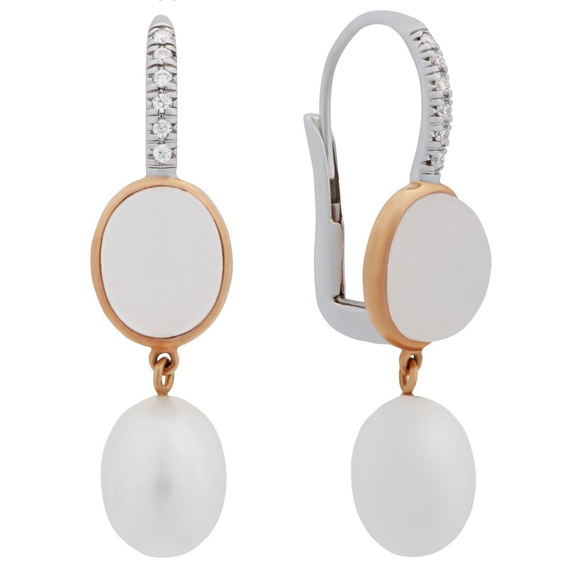 Mimi Milano Milky Quartz Pearl Diamond  18k Gold Earrings 0001021