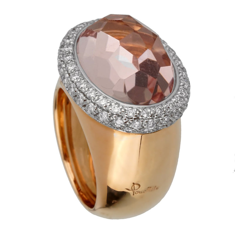 Pomellato 12.5 Carat Morganite Diamond Rose Cocktail Ring Sz 6.5 0002447