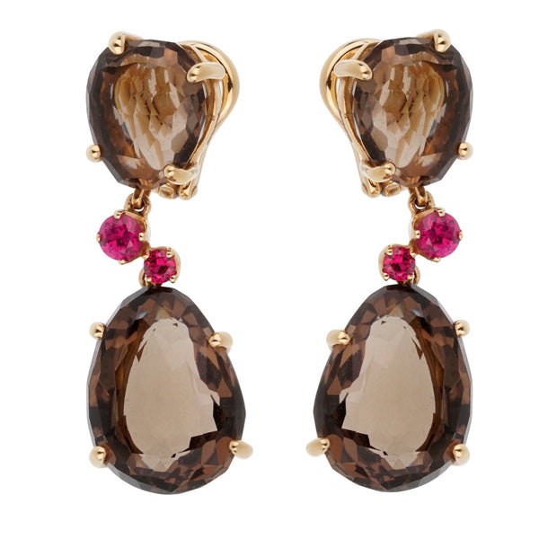 Pomellato 12 Carat Smoky Quartz Ruby Drop Rose Gold Earrings 0002196