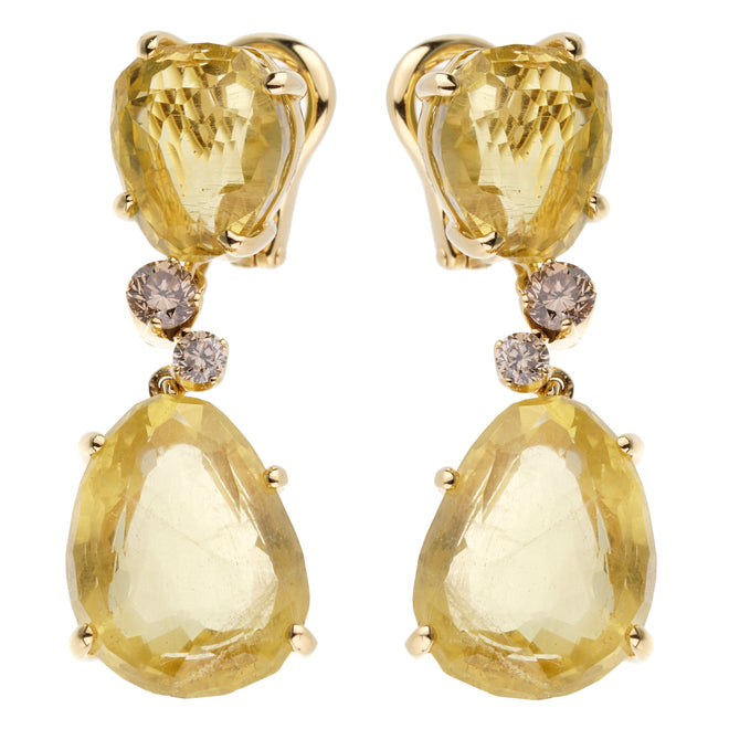 Pomellato 12ct Lemon Quartz Champagne Diamond Drop Earrings 0002840