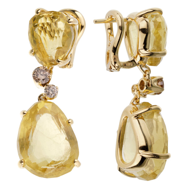 Pomellato 12ct Lemon Quartz Champagne Diamond Drop Earrings 0002840