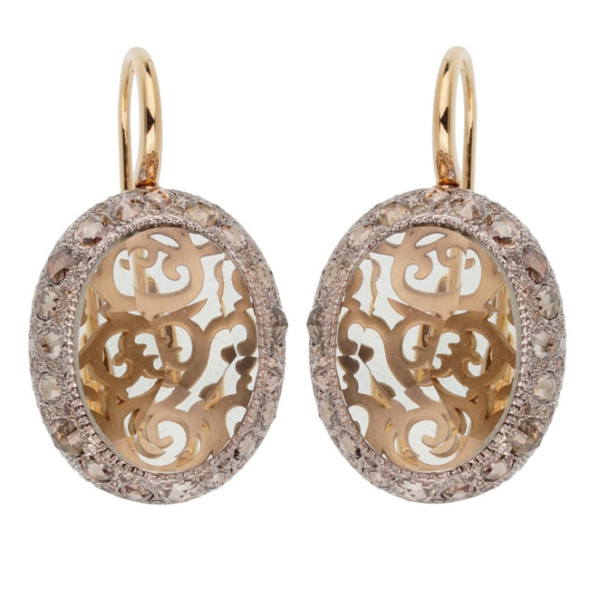 Pomellato 14.3 Carat Prasiolite Diamond Rose Gold Drop Earrings 0002193