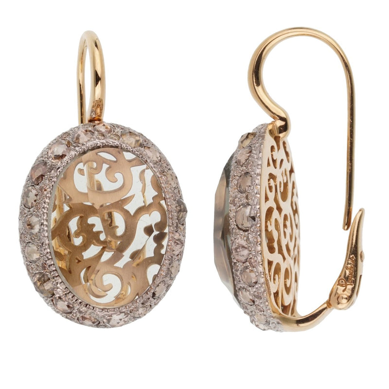 Pomellato 14.3 Carat Prasiolite Diamond Rose Gold Drop Earrings 0002193
