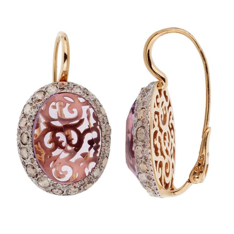 Pomellato 14 Carat Amethyst Diamond Rose Gold Drop Earrings 0002188