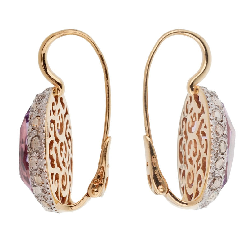 Pomellato 14 Carat Amethyst Diamond Rose Gold Drop Earrings 0002188