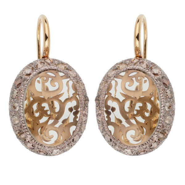 Pomellato 14 Carat Prasiolite Diamond Rose Gold Drop Earrings 0002194