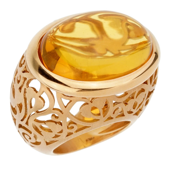 Pomellato 19.94 Carat Amber Rose Gold Cocktail Ring Sz 5 0002316