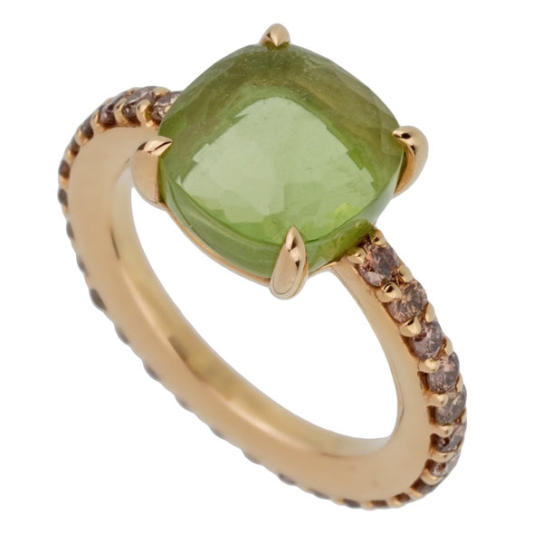 Pomellato 3.84 Carat Peridot Champagne Diamond Gold Ring 0002434