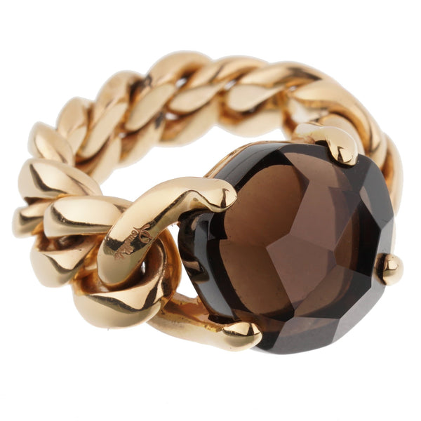 Pomellato 6.65ct Smoky Quartz Chain Link Gold Ring 0002842