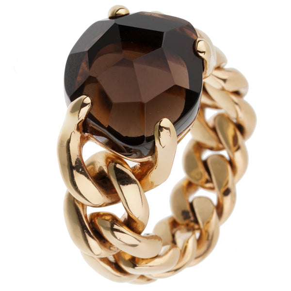 Pomellato 6.65ct Smoky Quartz Chain Link Gold Ring 0002842