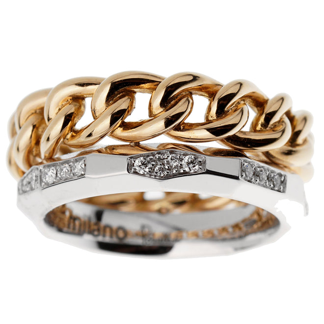 Pomellato Cuban Link Diamond Faceted Stacking Band Ring 5 0003124-26