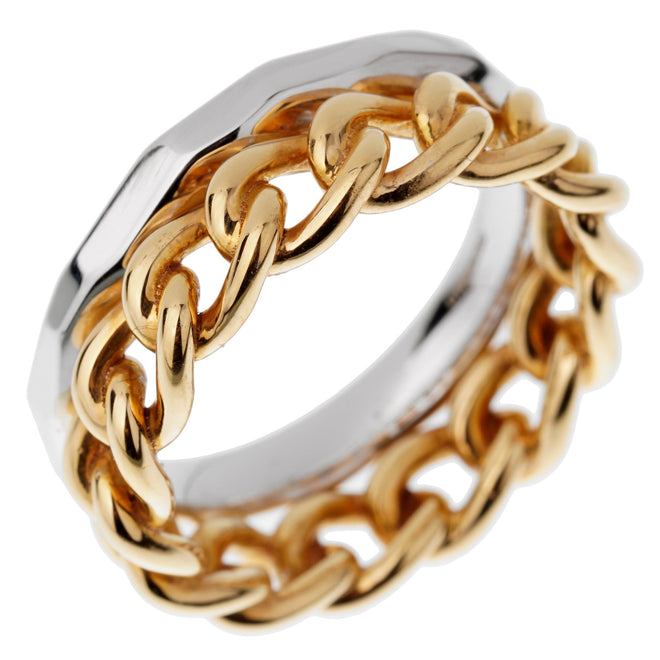 Pomellato Cuban Link Rose White Gold Double Band Ring Size 5 3/4 0003120-21