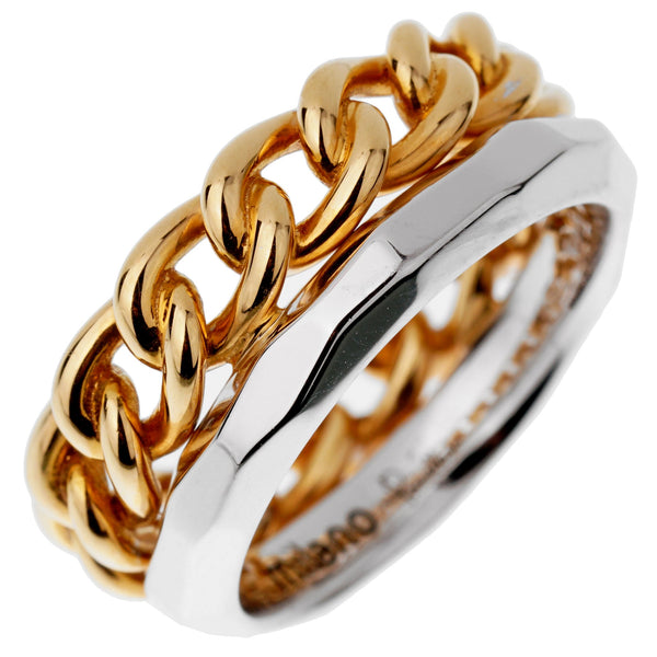 Pomellato Cuban Link Rose White Gold Double Band Ring Size 6 1/2 0003104-11