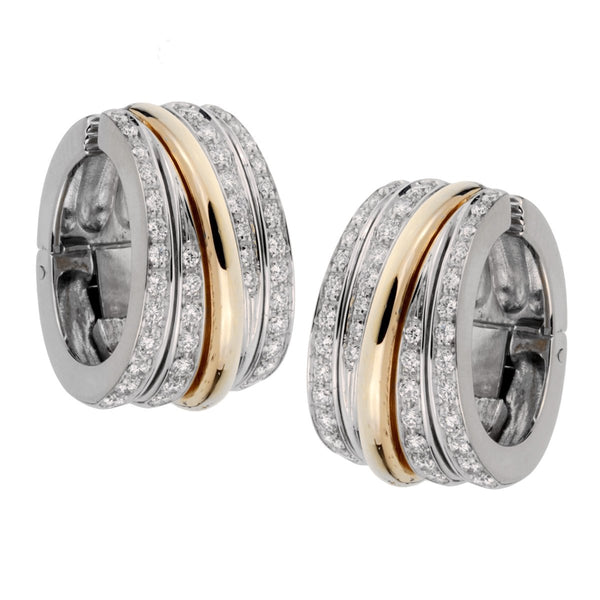 Pomellato Diamond Hoop Clip On Two Tone Gold Earrings 0001297