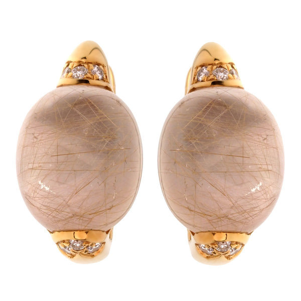Roberto Coin Pink Rutilated Quartz Diamond Gold Earrings 0001938