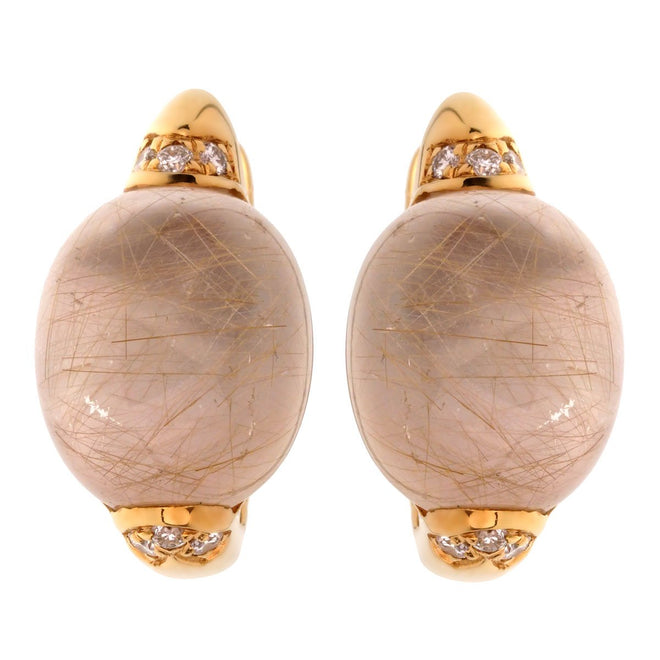 Roberto Coin Pink Rutilated Quartz Diamond Gold Earrings 0001938