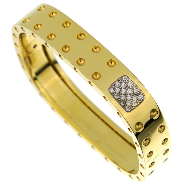 Roberto Coin Pois Moi Two-Row Diamond Yellow Gold Bangle Bracelet L28kB