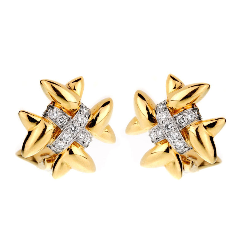 Tiffany & Co 18k Gold Diamond Cross Earrings 0000902